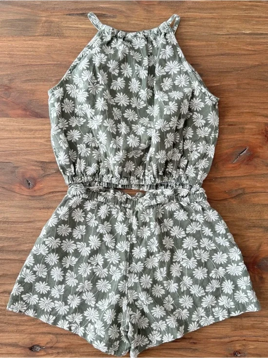 Gap Olive Green Two-Piece Floral Matching Set size small/6-7 - Picture 7 of 8